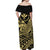 Hawaii Humpback Whale With Hibiscus Tribal Off Shoulder Dress Gold - LT12 - Polynesian Pride