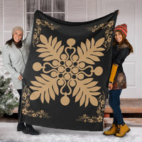 Hawaiian Quilt Maui Plant And Hibiscus Premium Blanket - Gold Black - AH - Polynesian Pride