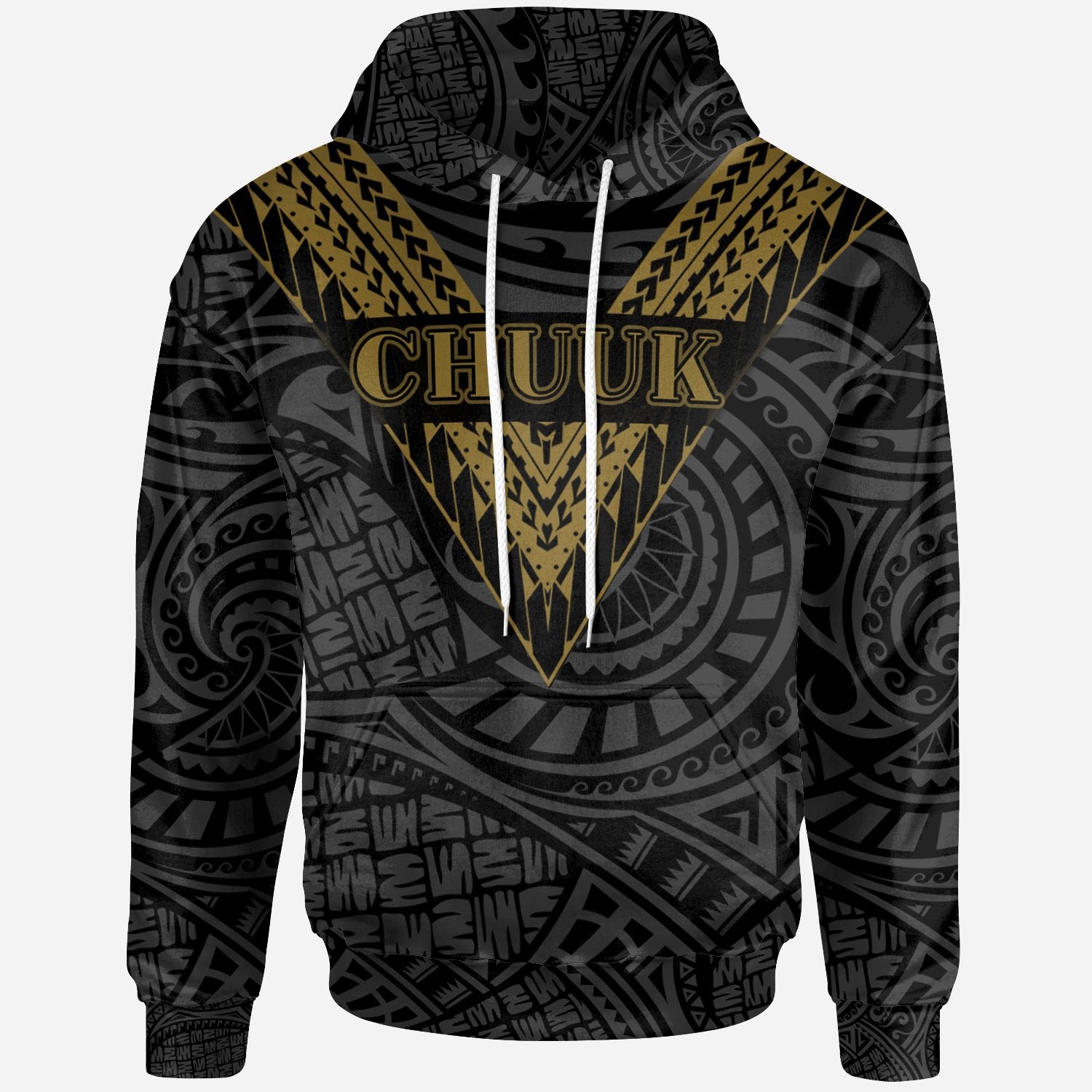 Chuuk All Over Hoodie Gold Sailor Style Unisex Black - Polynesian Pride