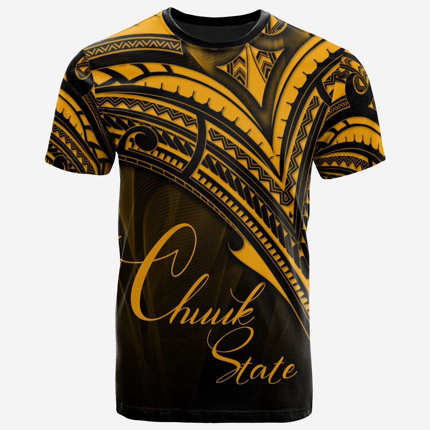 Chuuk State T Shirt Gold Color Cross Style Unisex Black - Polynesian Pride