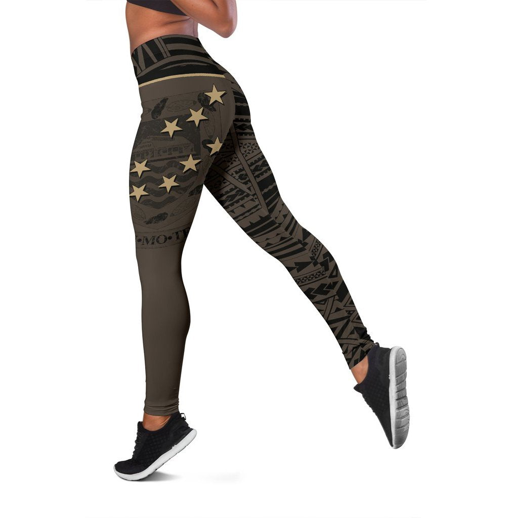 Tuvalu Flag Leggings (Dark Brown) A02 Dark Brown - Polynesian Pride