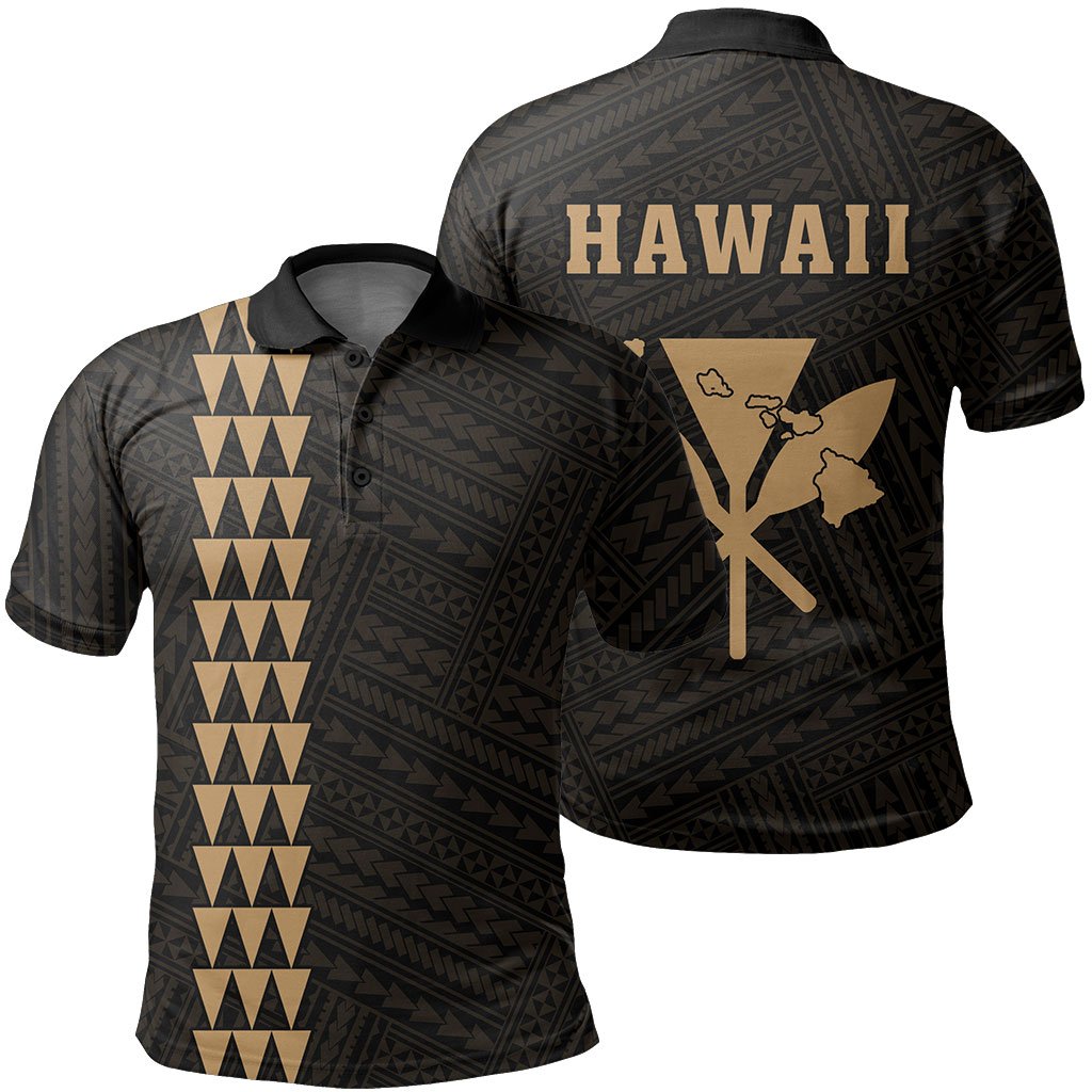 Hawaii Kanaka Map Polo Shirt Gold Unisex Gold - Polynesian Pride