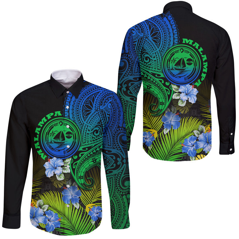 Vanuatu Malampa Province Hawaii Long Sleeve Button Shirt Hibiscus Tribal Polynesian Tattoo Ver Gradient LT9 Unisex Gradient - Polynesian Pride