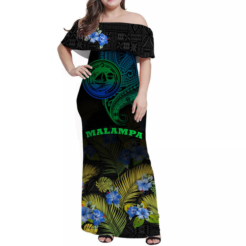 Vanuatu Malampa Province Women Off Shoulder Long Dress Hibiscus Tribal Polynesian Tattoo Ver Gradient LT9 Women Gradient - Polynesian Pride