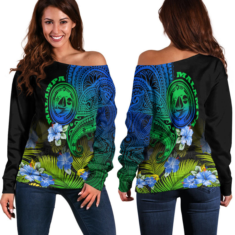 Vanuatu Malampa Province Women Off Shoulder Sweater Hibiscus Tribal Polynesian Tattoo Ver Gradient LT9 - Polynesian Pride