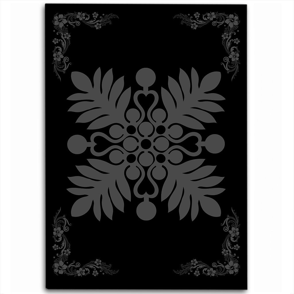 Hawaiian Quilt Maui Plant And Hibiscus Pattern Area Rug - Gray Black - AH Gray - Polynesian Pride