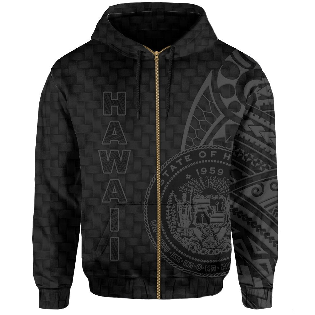 Hawaii Polynesian Zipper Hoodie Gray Emboss Style - Polynesian Pride