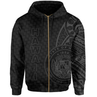 Hawaii Polynesian Zipper Hoodie Gray Emboss Style - Polynesian Pride