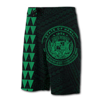 Hawaii Kakau Polynesian Coat Of Arms Board Shorts - Green - Polynesian Pride