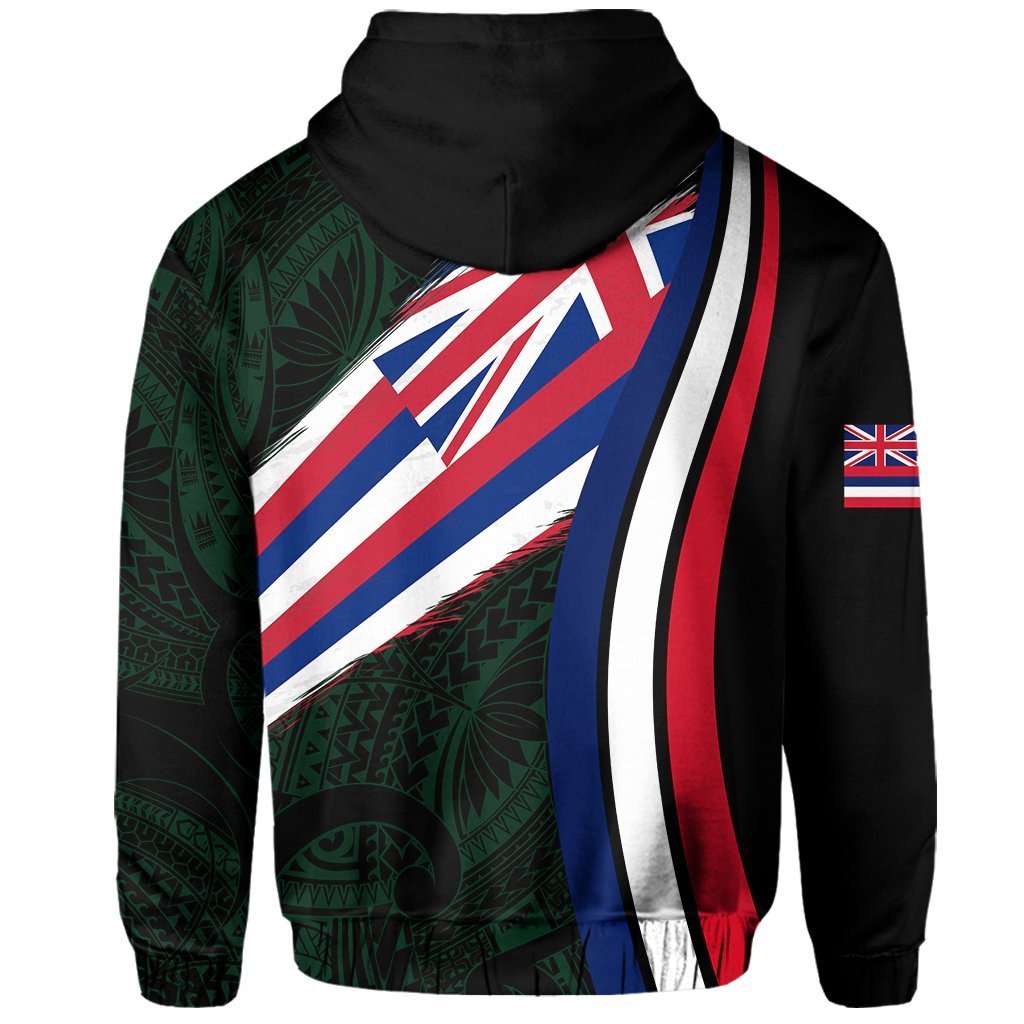 Hawaii Flag Polynesian Hoodie Green Ten Style - Polynesian Pride