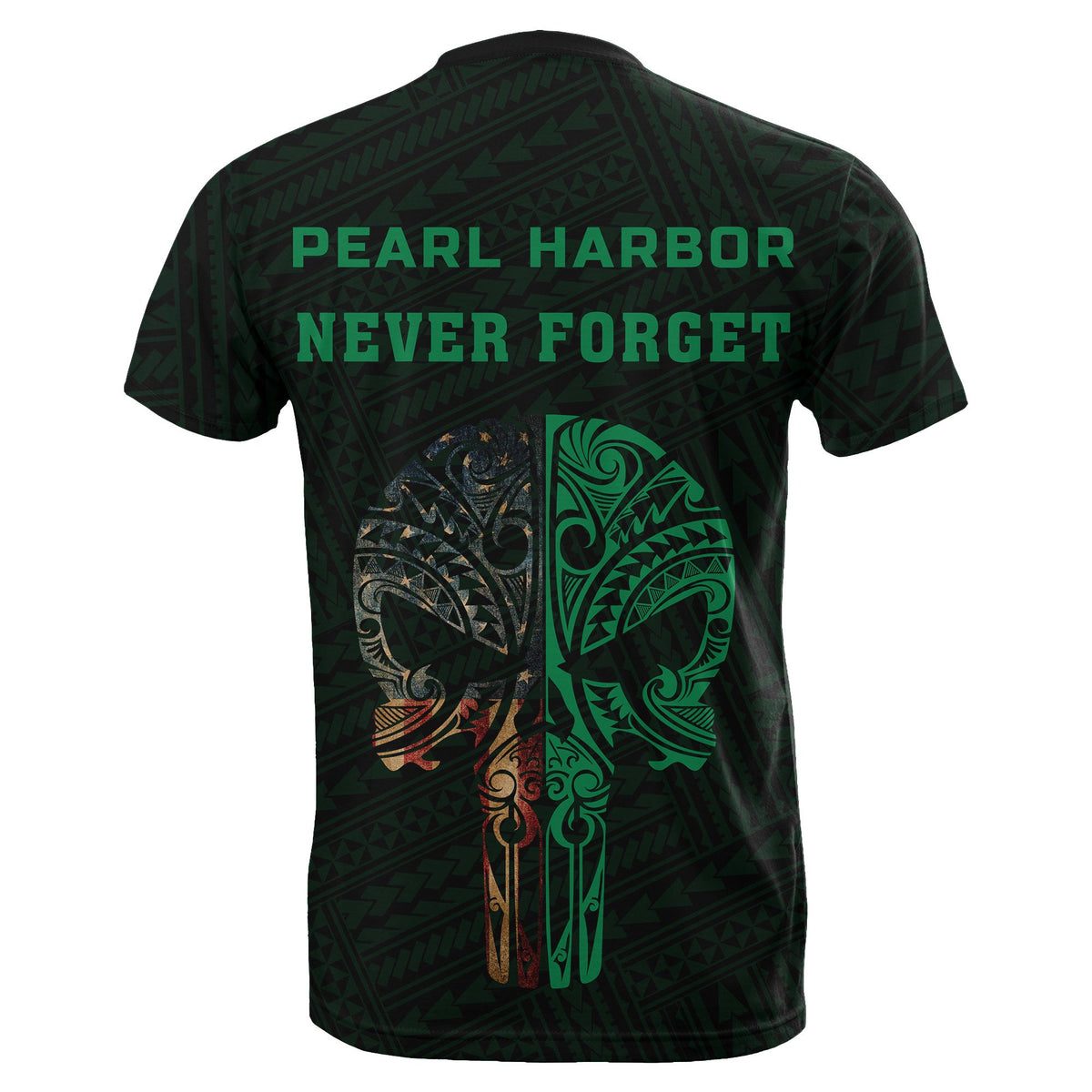 Hawaii Kakau Polynesian T Shirt National Pearl Harbor Remembrance Day Green - Polynesian Pride