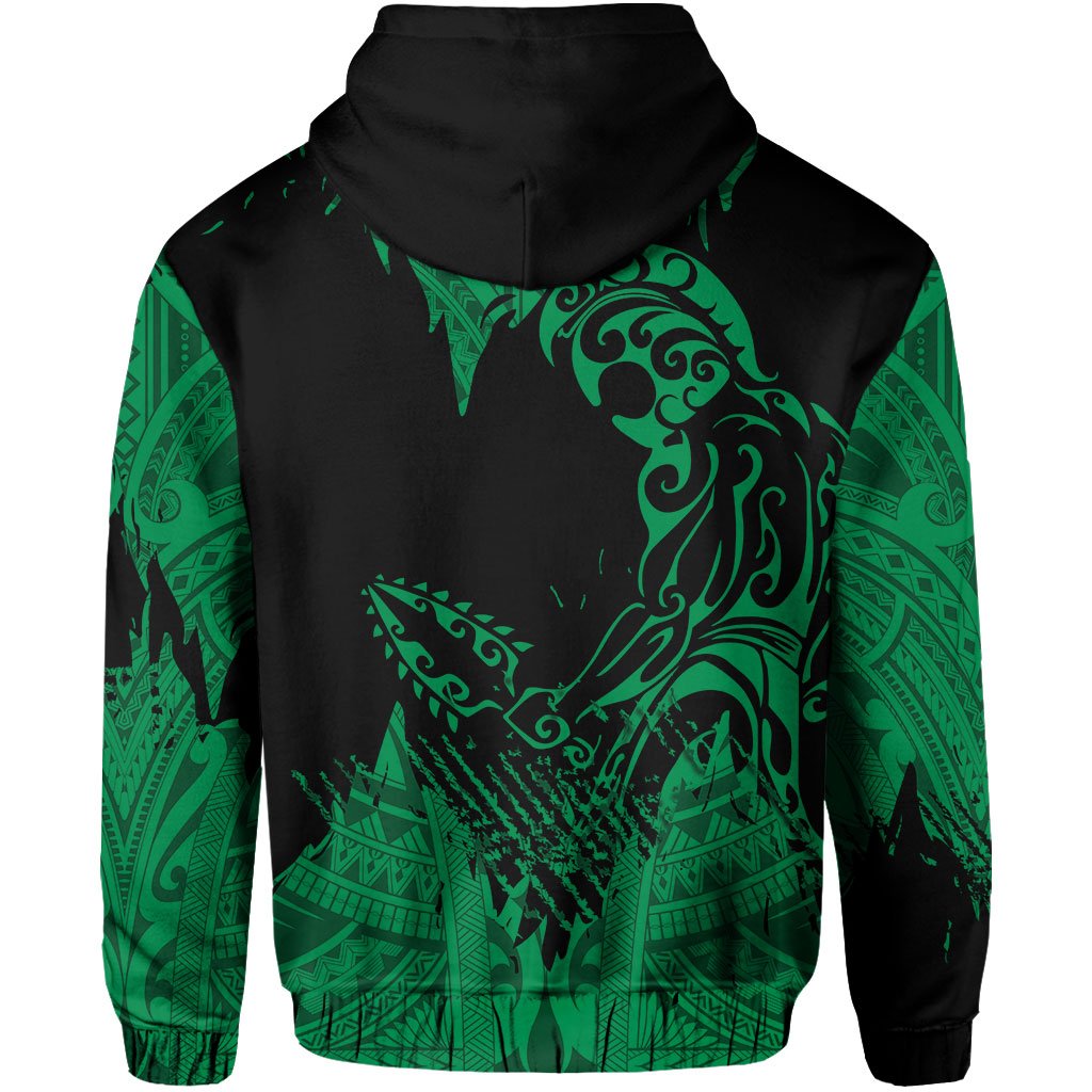 Hawaii Polynesian Hoodie Zip Warrior Ikaika Benjamin Style Green - Polynesian Pride