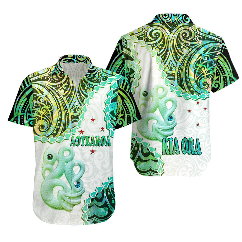 New Zealand Maori Hawaiian Shirt Aotearoa Manaia Green Paua Shell - Kia Ora LT9 Green - Polynesian Pride