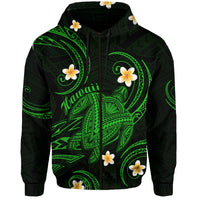 Custom Hawaii Hoodiean Turtle Plumeria Mixed Polynesian Green Style LT9 Zip Hoodie Green - Polynesian Pride