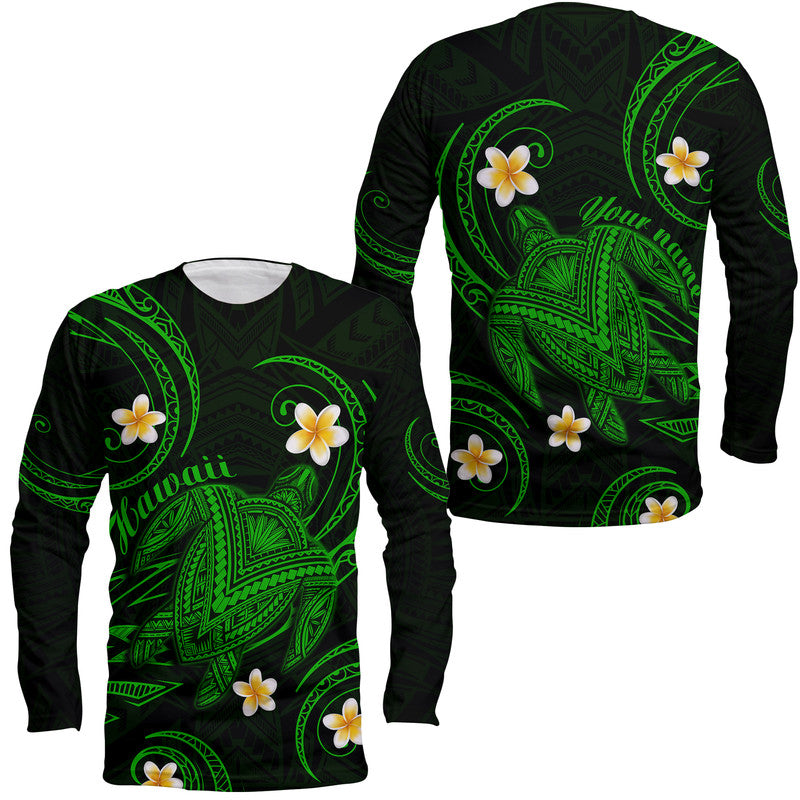 (Custom Personalised) Hawaii Long Sleeve Shirt Hawaiian Turtle Plumeria Mixed Polynesian Green Style LT9 Unisex Green - Polynesian Pride