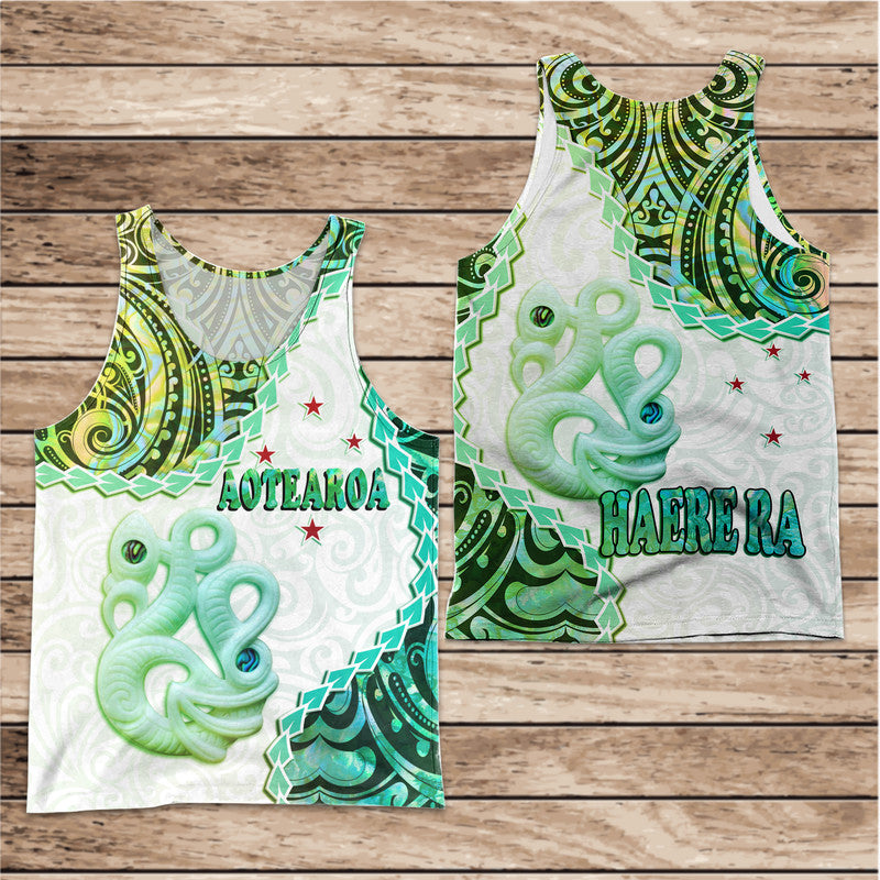 New Zealand Maori Men Tank Top Aotearoa Manaia Green Paua Shell - Heare Ra LT9 Green - Polynesian Pride