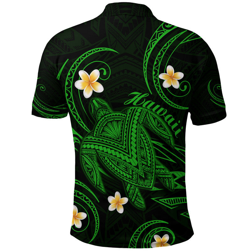 Hawaii Polo Shirt Hawaiian Turtle Plumeria Mixed Polynesian Green Style LT9 - Polynesian Pride
