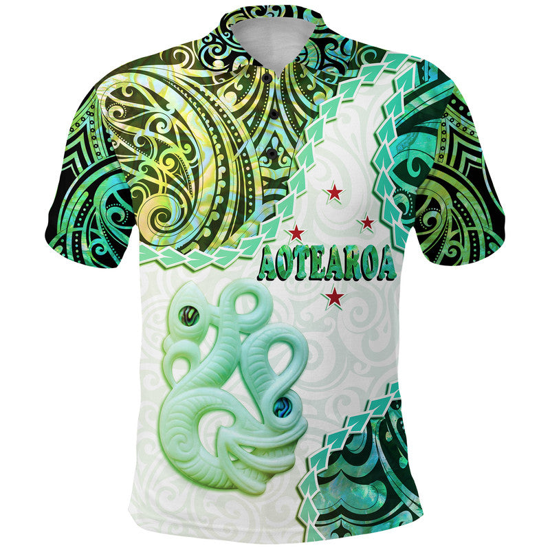 Custom New Zealand Maori Polo Shirt Aotearoa Manaia Green Paua Shell LT9 Adult Green - Polynesian Pride