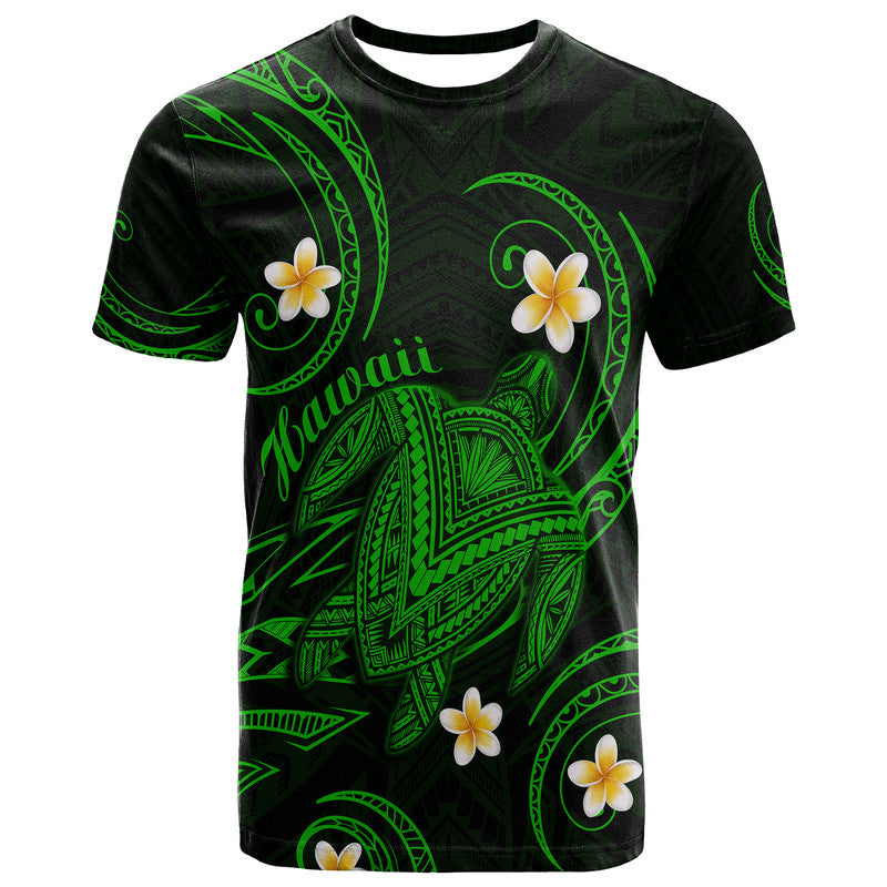 Custom Hawaii T Shirt Hawaiian Turtle Plumeria Mixed Polynesian Green Style LT9 Adult Green - Polynesian Pride