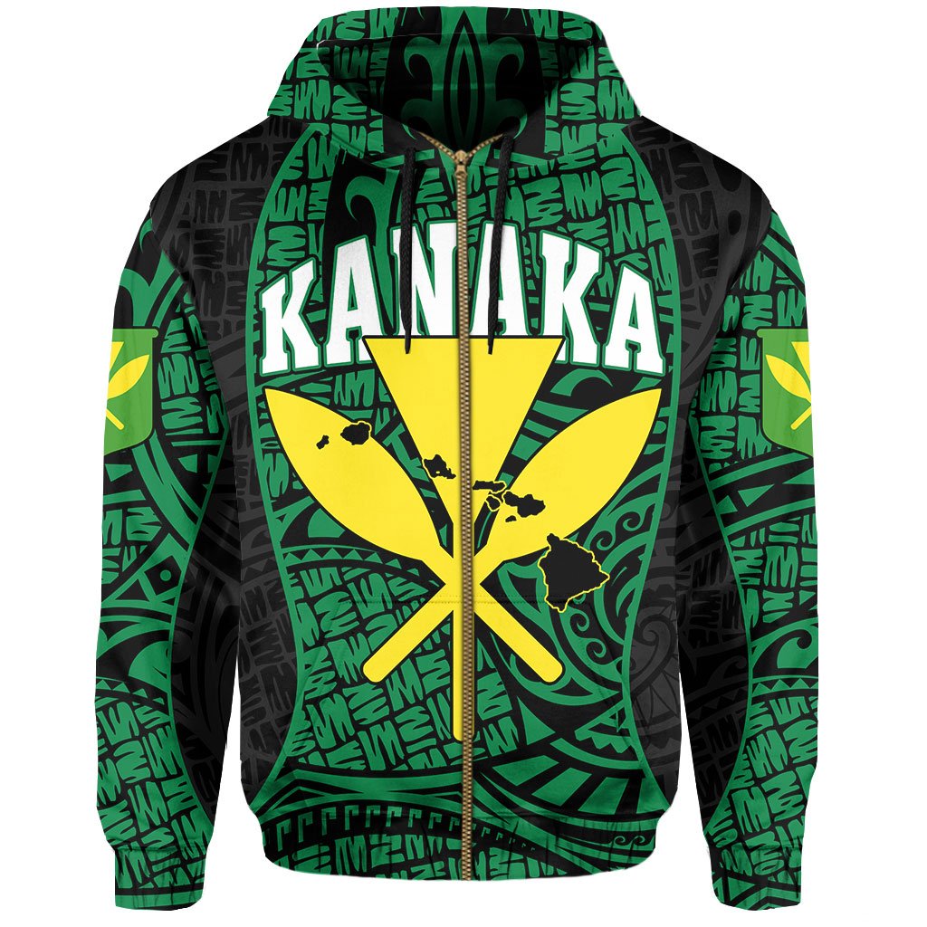 Polynesian Kanaka Maoli Hawaii Zip Hoodie Green Gel Style - Polynesian Pride