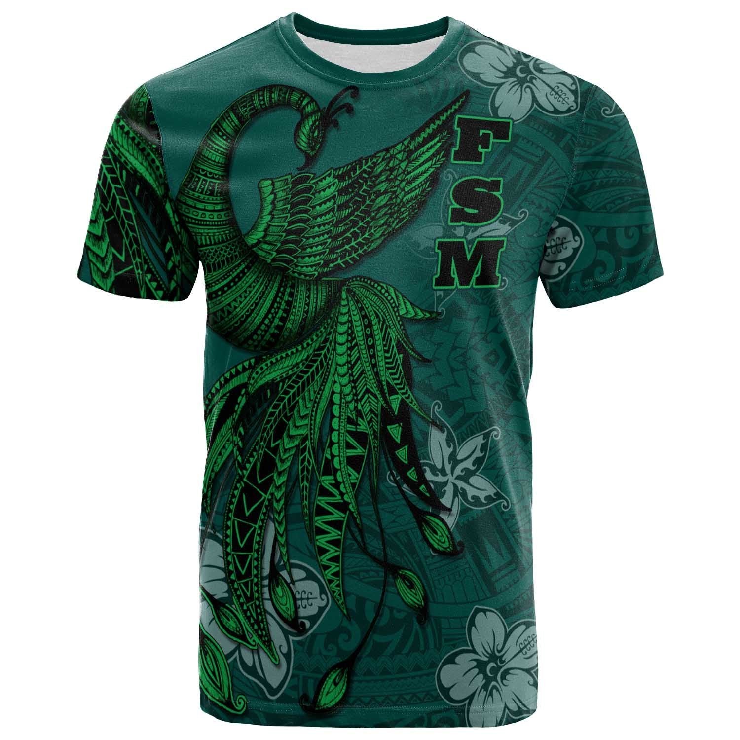 Federated States of Micronesia T Shirt Polynesian Phoenix Bird, Fairytales Bird Green Unisex Green - Polynesian Pride