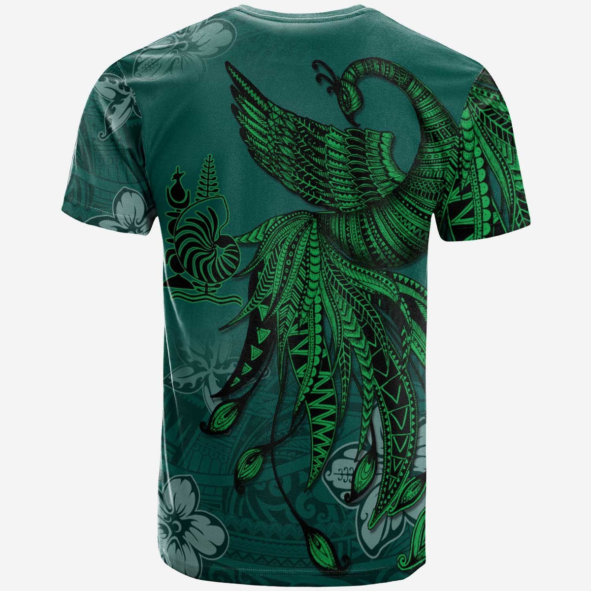 New Caledonia T Shirt Polynesian Phoenix Bird, Fairytales Bird Green - Polynesian Pride