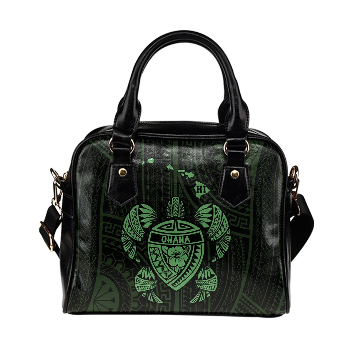 Hawaii Kakau Polynesian Ohana Turtle Map Shoulder Handbag - Green One Size Green - Polynesian Pride