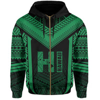 Hawaiian Kanaka Polynesian Zip up Hoodie Active Green - Polynesian Pride