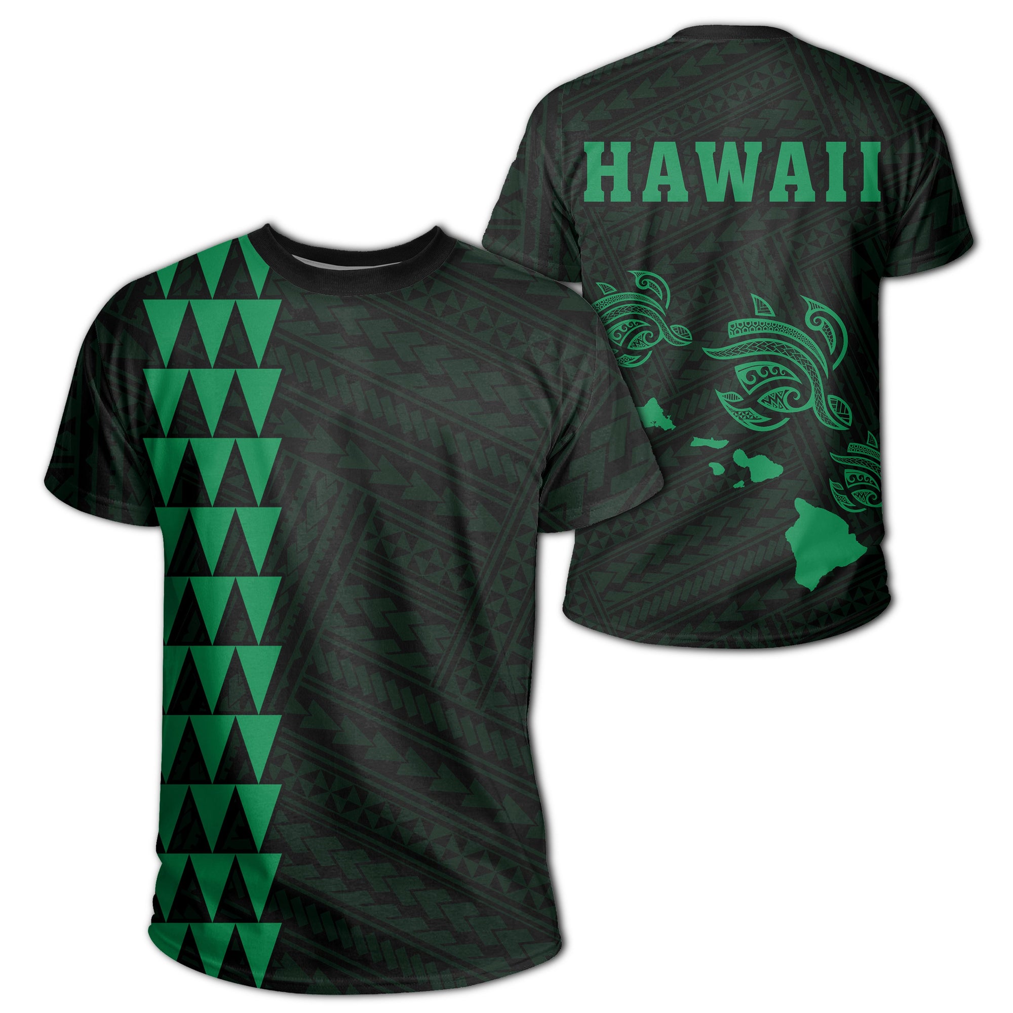 Hawaii Kakau Three Turtles T Shirt Green Unisex Green - Polynesian Pride