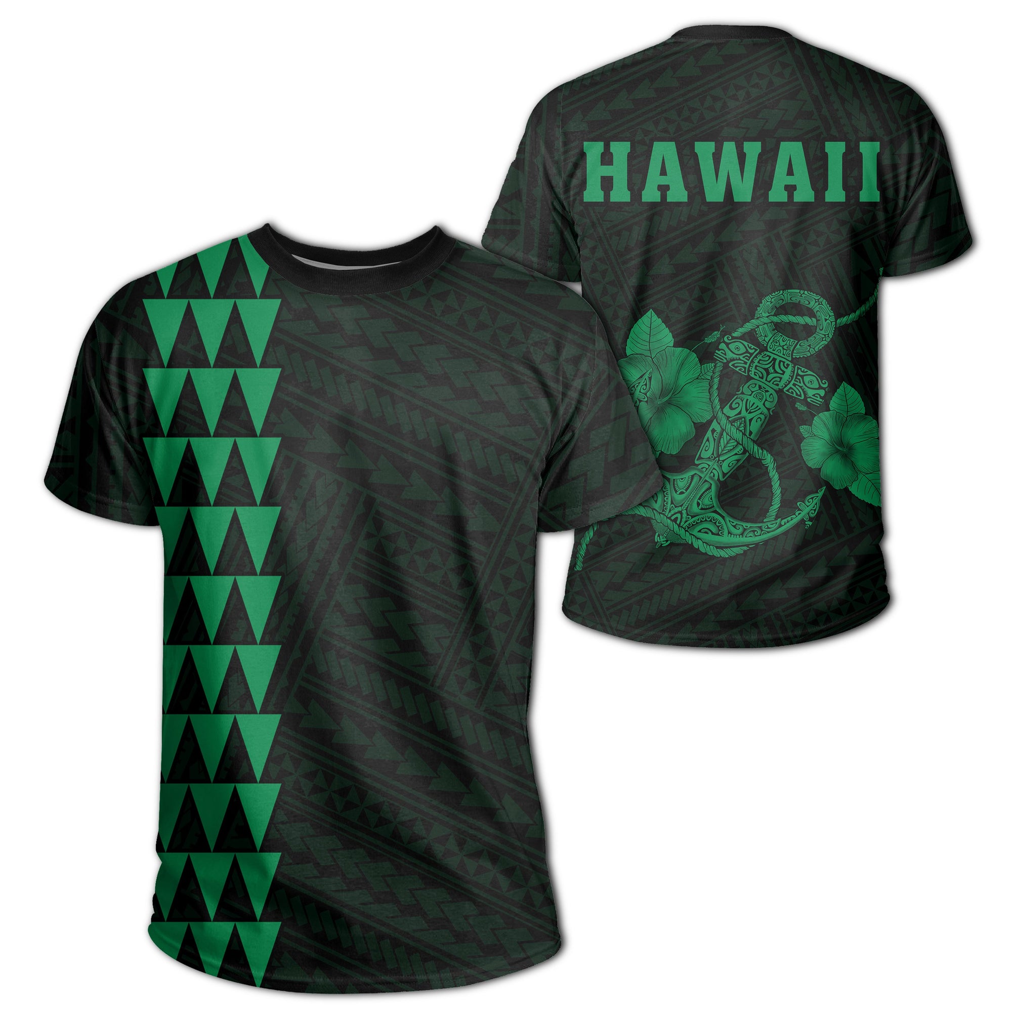 Hawaii Kakau Anchor T Shirt Green Unisex Art - Polynesian Pride