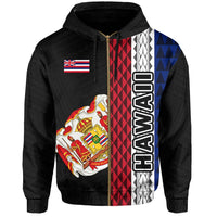 Polynesian Kakau Hawaii Flag Royal Coat of Arms Hawaii Zip Hoodie Grey - Polynesian Pride