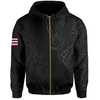 Personalized Hawaii Map Polynesian Warrior Ikaika Hoodie Zip William Style Grey - Polynesian Pride