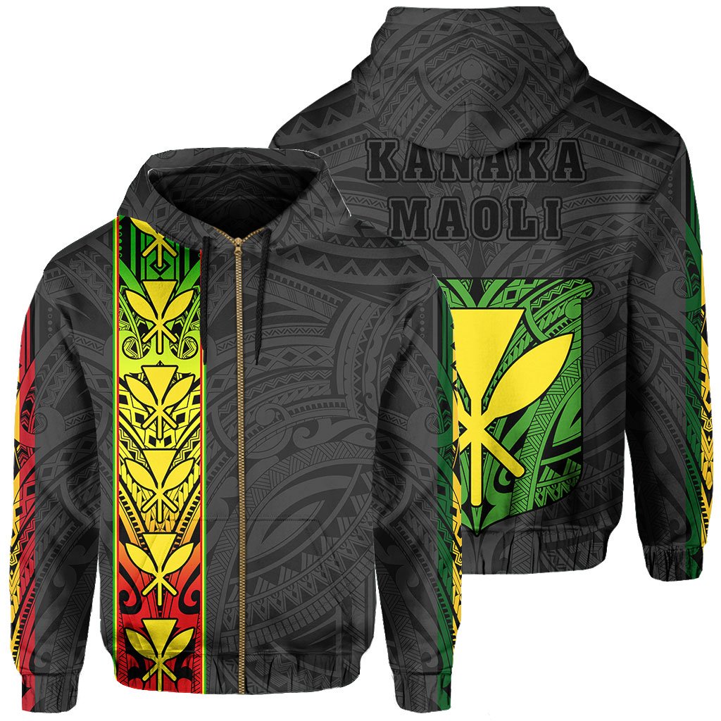 Polynesian Kanaka Flag Kanaka Maoli Hawaii Zip Hoodie Grey Unisex Grey - Polynesian Pride