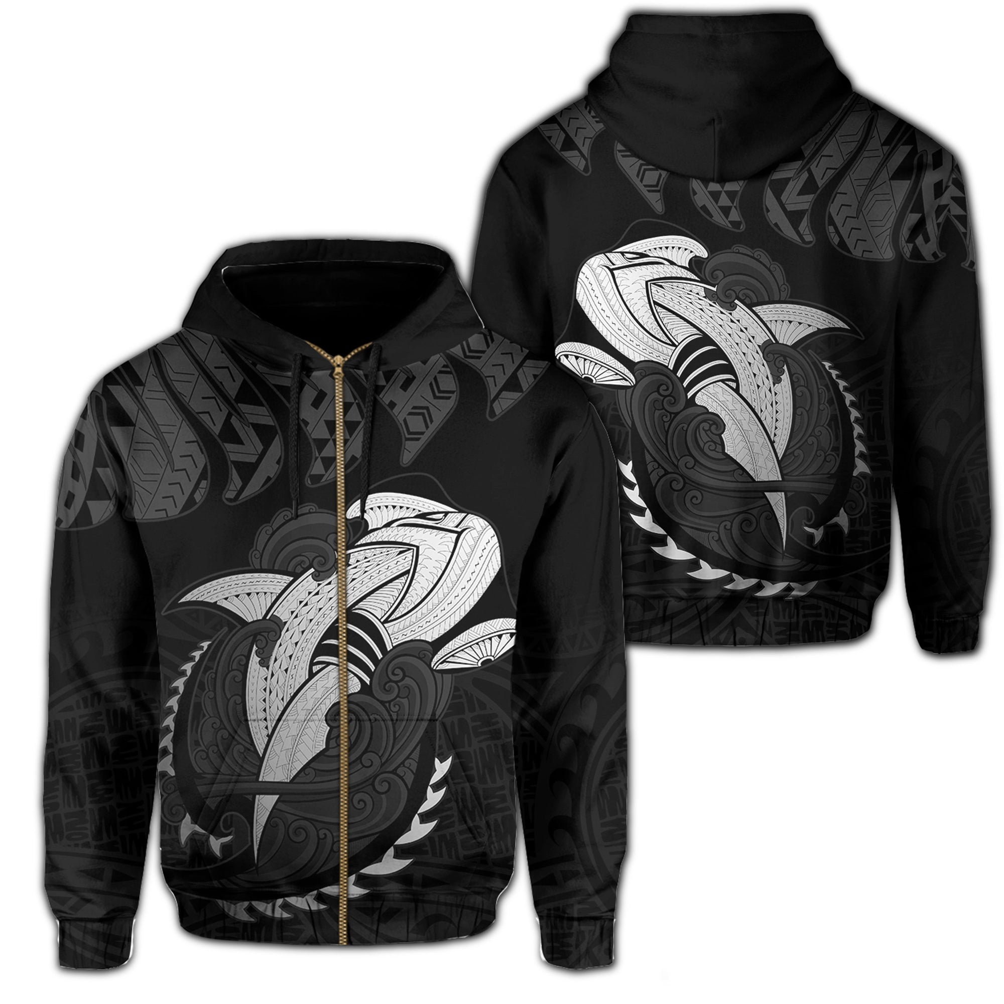 Hawaii Polynesian Aumakua Hammerhead Shark Hoodie Zip Cloud Style Grey Unisex Grey - Polynesian Pride