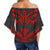 Hawaii Kanaka Polynesian Women's Off Shoulder Wrap Waist Top - Grey And Red - Bernice Style - AH - Polynesian Pride