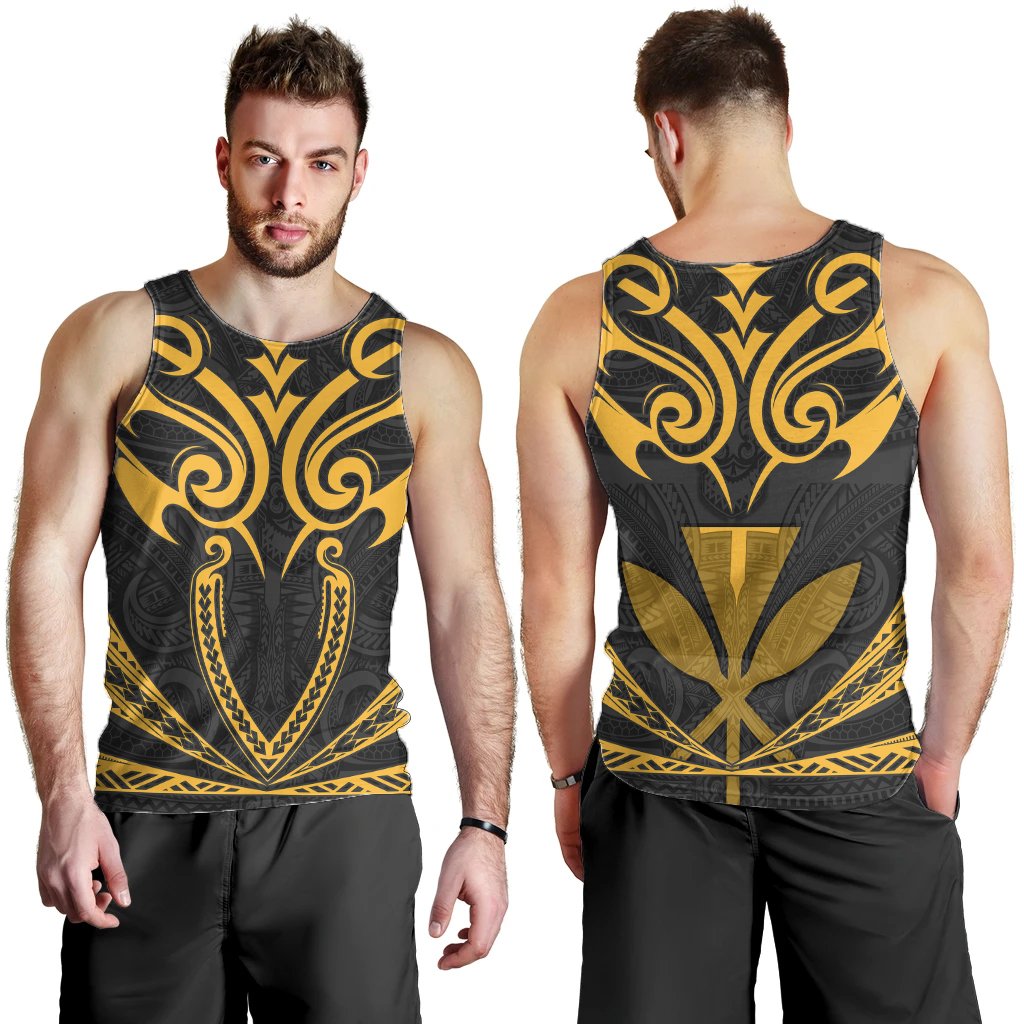 Hawaii Kanaka Polynesian Football Jersey Men's Tank Top - Grey And Yellow - Bernice - AH Grey - Polynesian Pride