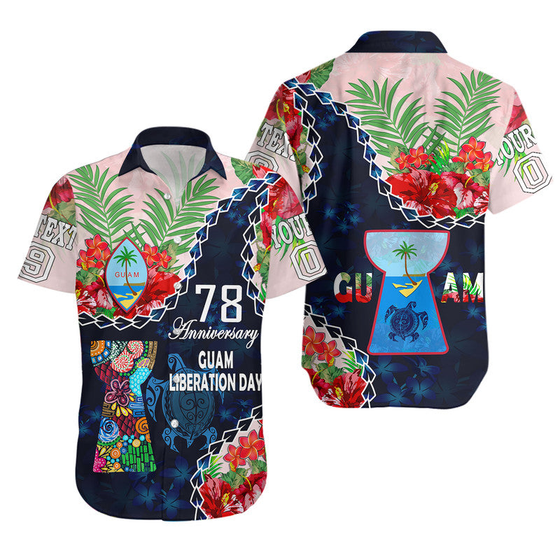 (Custom Personalised) Guam Liberation Day Hawaiian Shirt Latte Stone Hibiscus Painting LT9 Unisex Blue - Polynesian Pride