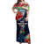 Guam Liberation Day Women Off Shoulder Long Dress Latte Stone Hibiscus Painting LT9 Women Blue - Polynesian Pride