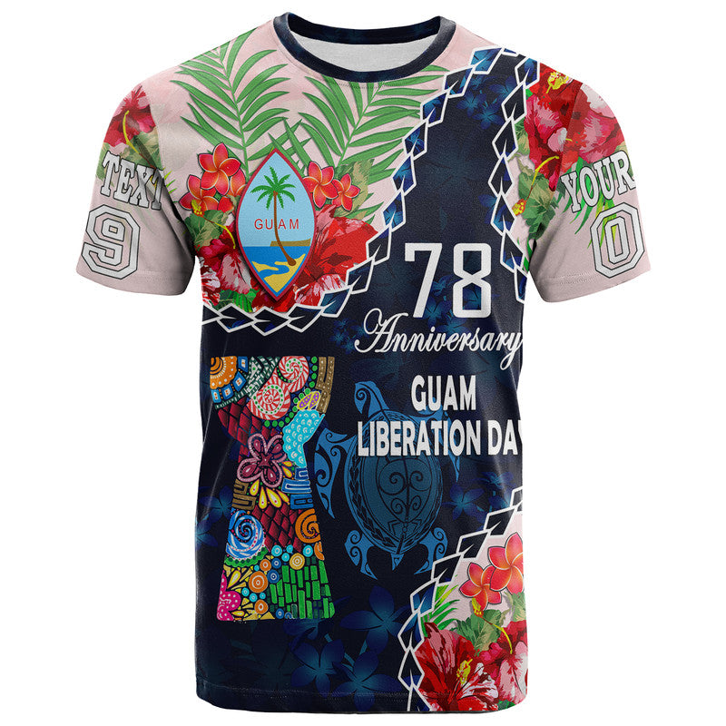 Custom Guam Liberation Day T Shirt Latte Stone Hibiscus Painting LT9 Adult Blue - Polynesian Pride