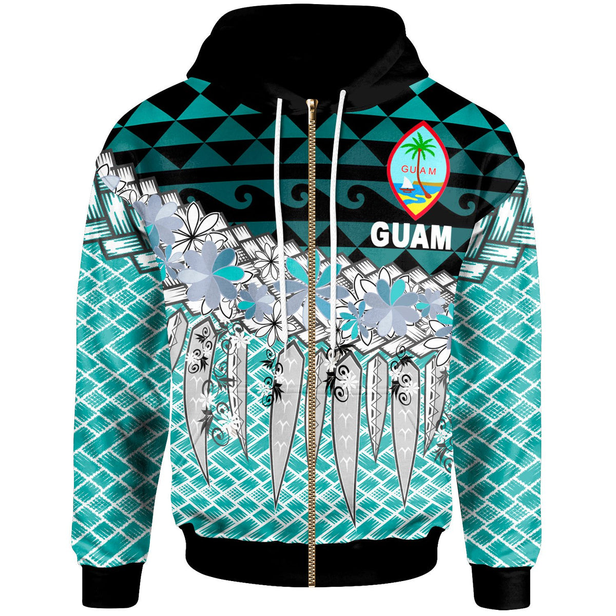 Guam Zip Hoodie Coconut Leaves Weave Pattern Blue Unisex Blue - Polynesian Pride