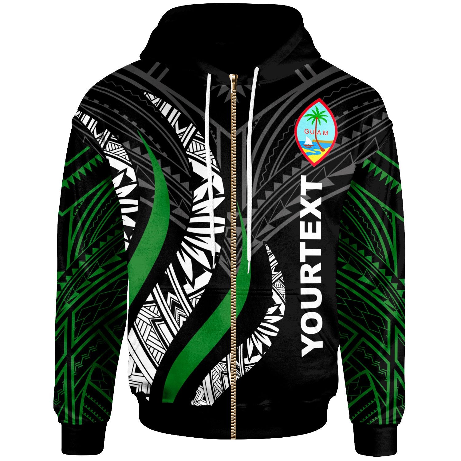 Guam Custom Zip Hoodie Guam Strong Fire Pattern Unisex Green - Polynesian Pride