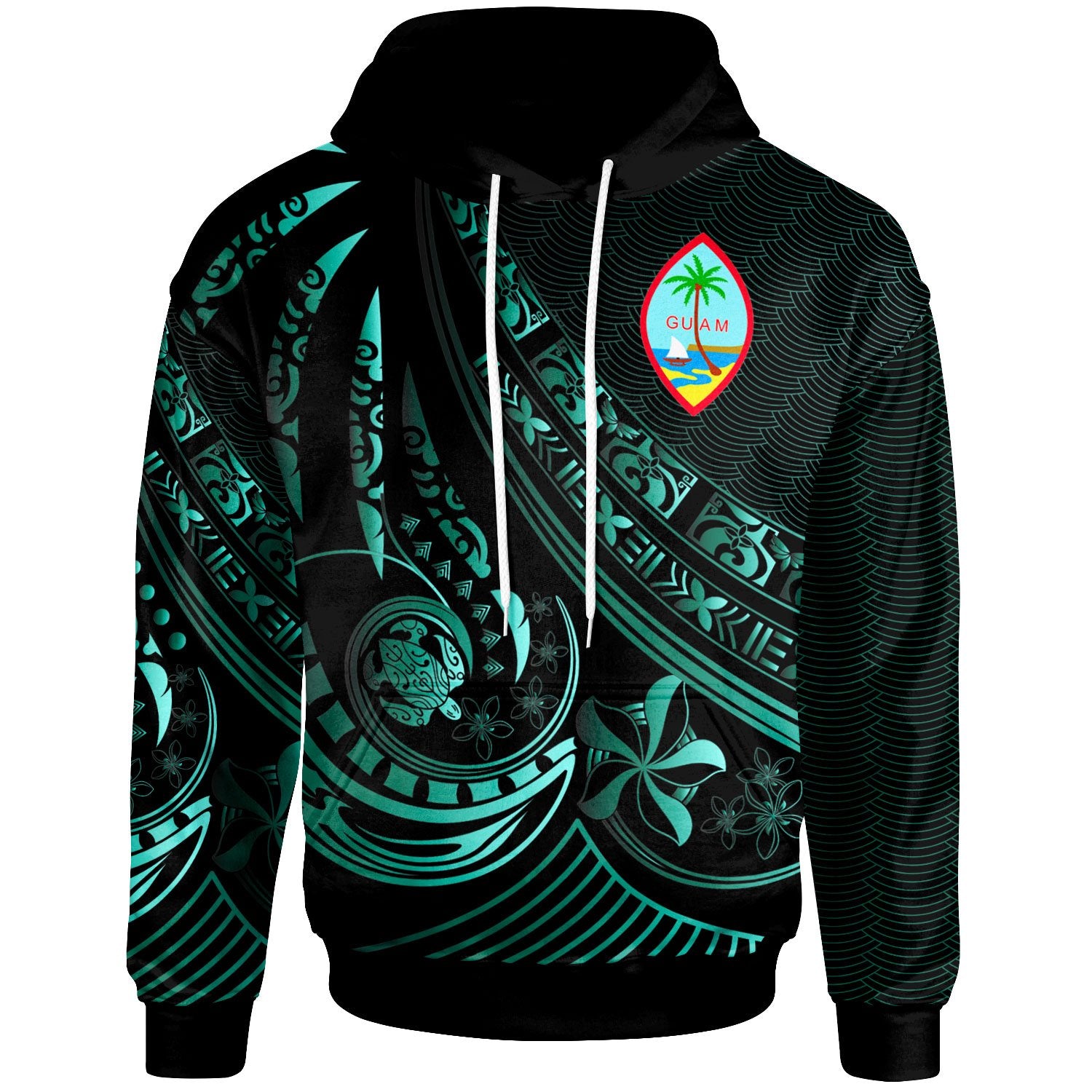 Guam Hoodie The Flow of The Ocean Unisex Green - Polynesian Pride