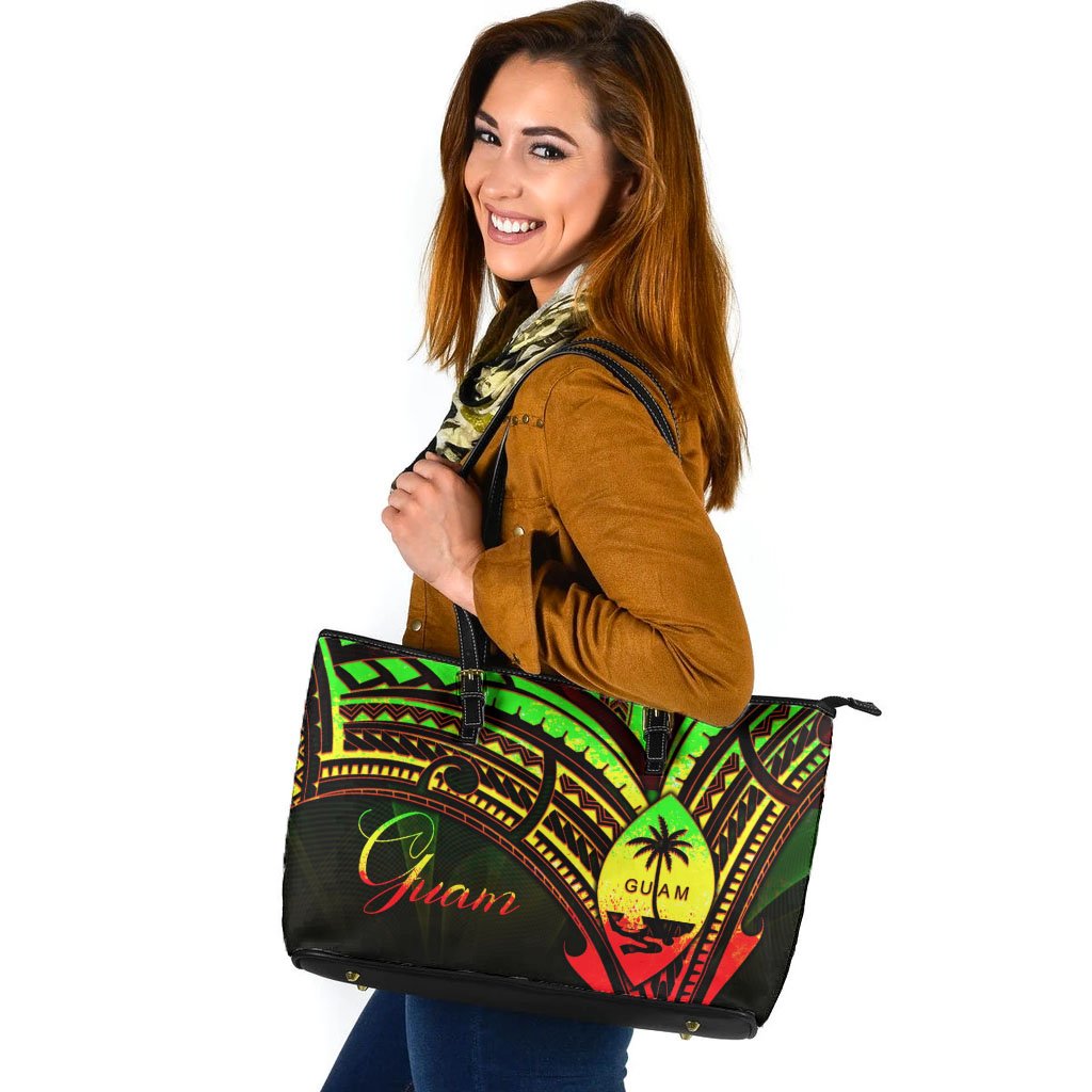 Guam Leather Tote - Reggae Color Cross Style Black - Polynesian Pride