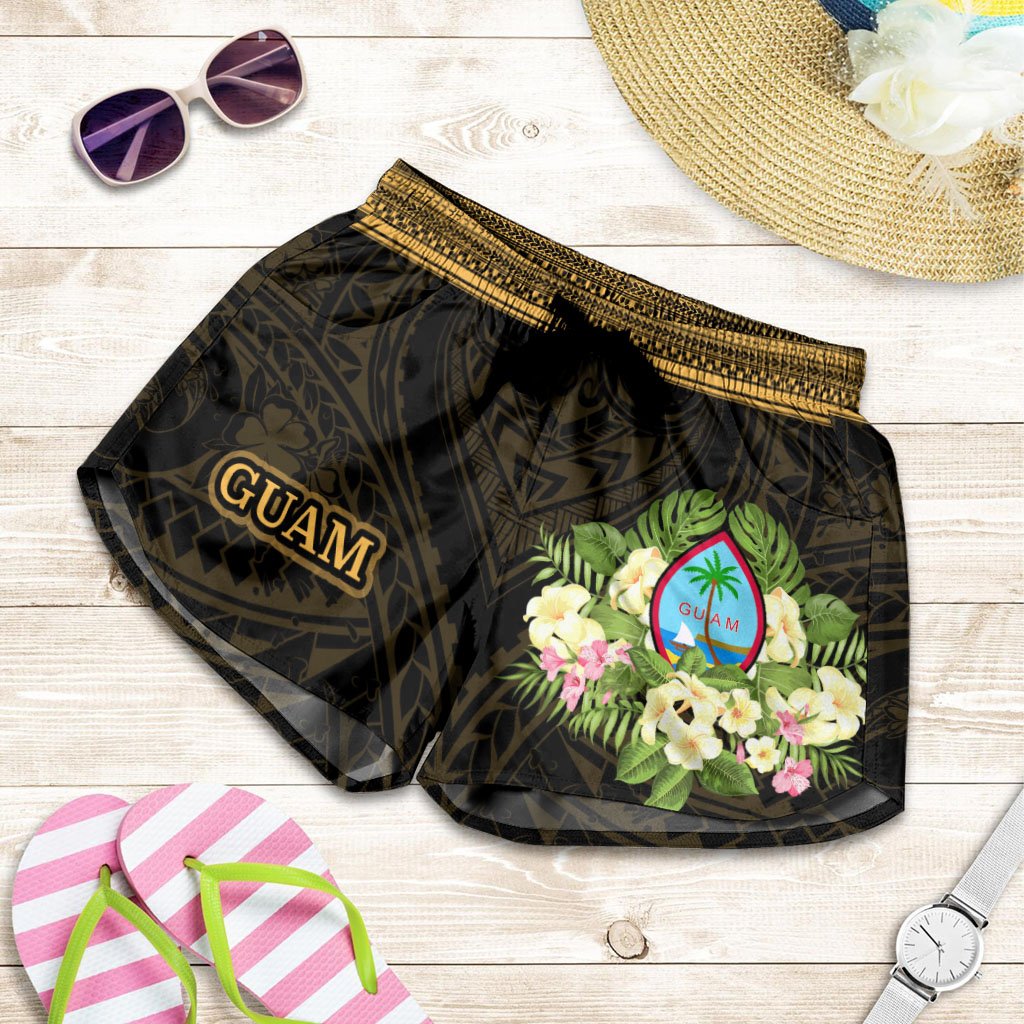 Guam Women's Shorts - Polynesian Gold Patterns Collection Women Black - Polynesian Pride