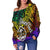 Guam Custom Personalised Women's Off Shoulder Sweater - Rainbow Polynesian Pattern - Polynesian Pride