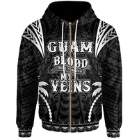 Guam Zip up Hoodie Blood Runs Through My Veins Style Black Unisex Black - Polynesian Pride