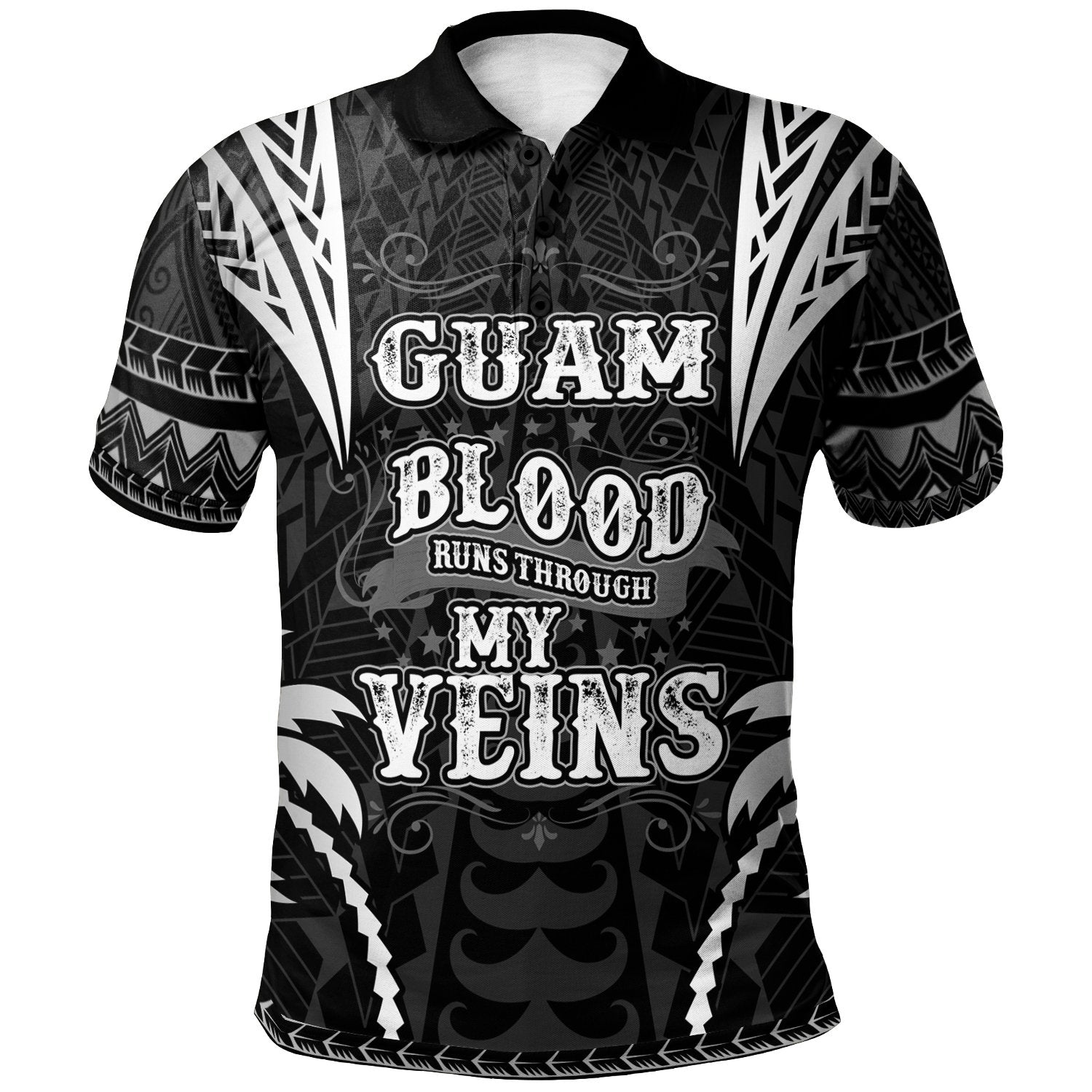 Guam Polo Shirt Blood Runs Through My Veins Style Black Unisex Black - Polynesian Pride