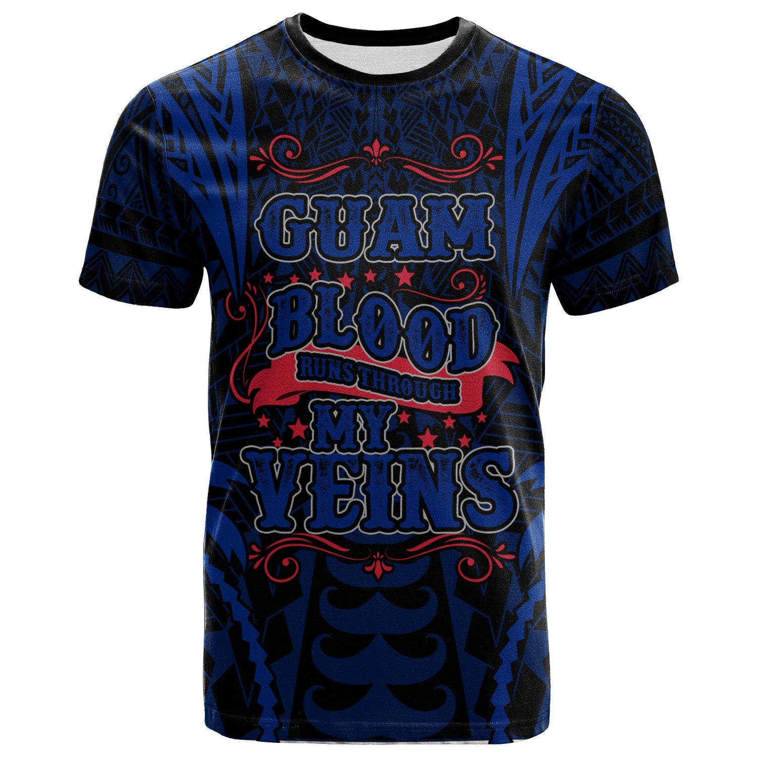 Guam T Shirt Blood Runs Through My Veins Style Flag Unisex Blue - Polynesian Pride