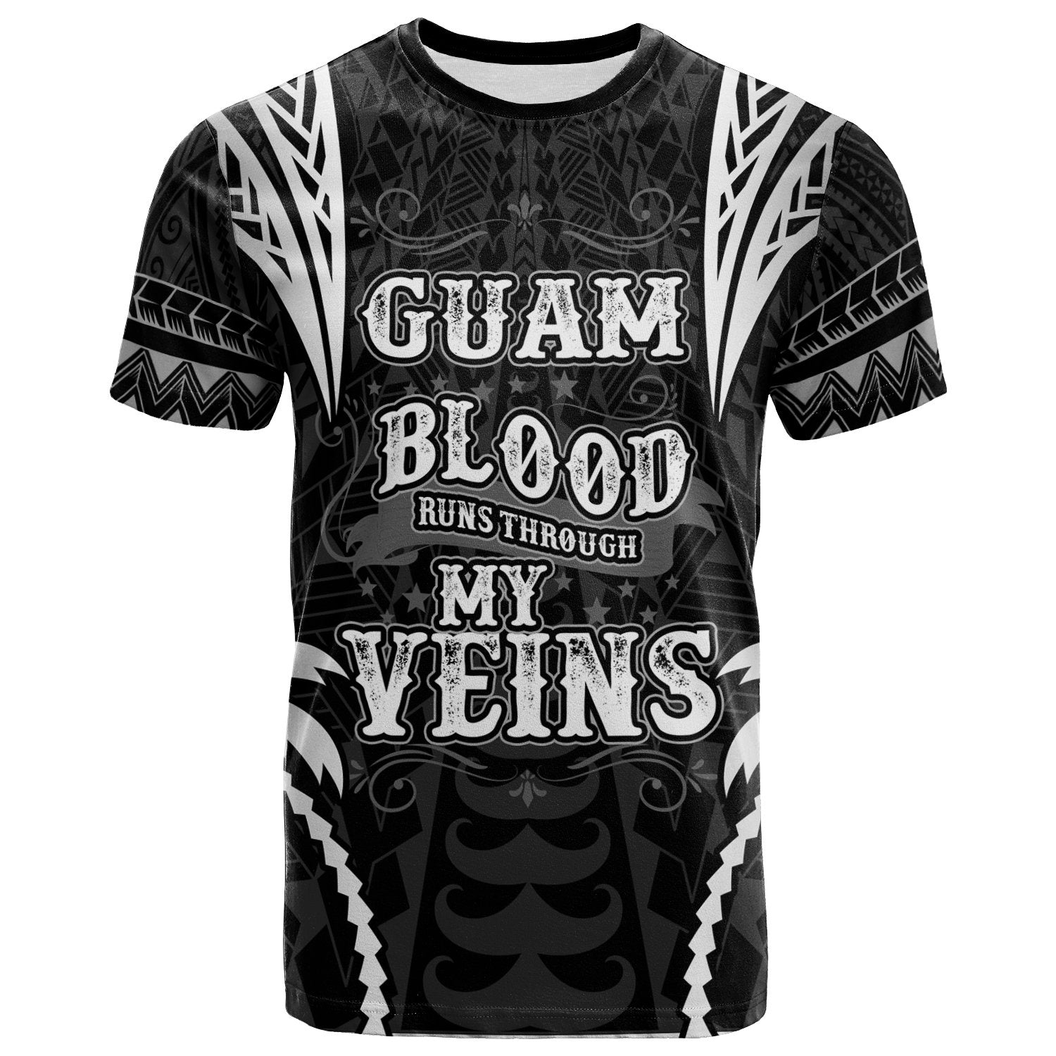 Guam T Shirt Blood Runs Through My Veins Style Black Unisex Black - Polynesian Pride