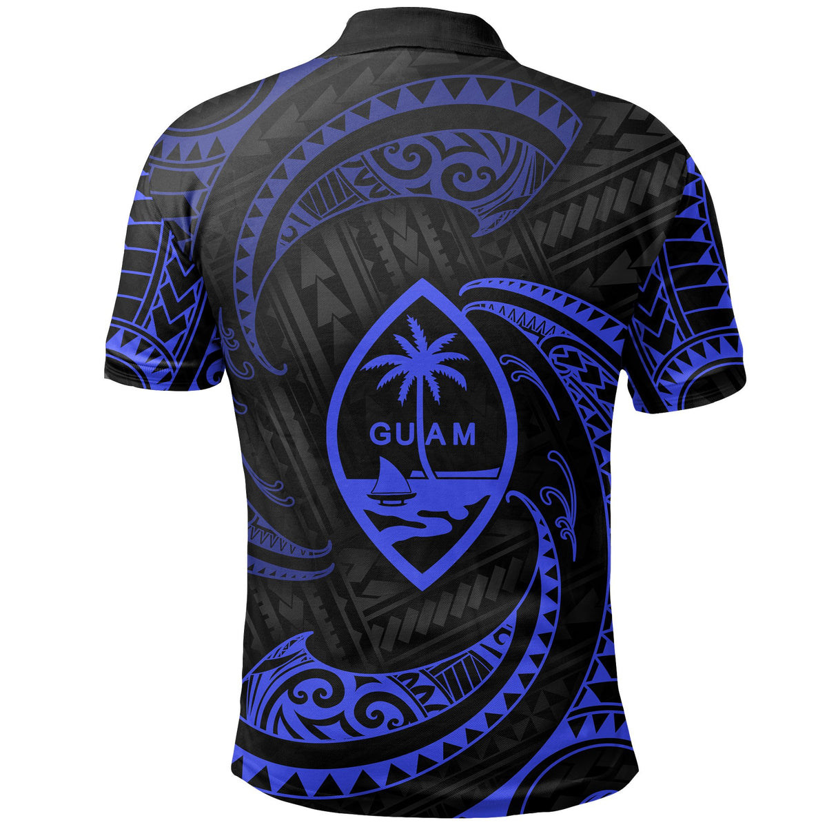 Guam Polynesian Polo Shirt Blue Tribal Wave - Polynesian Pride